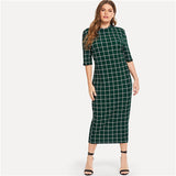 SHEIN Elegant Plaid Bodycon Plus Size Long Pencil Dresses