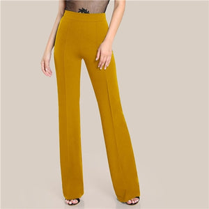 SHEIN Ginger High Rise Piped Pants Elegant Wide Leg Zipper Fly Plain Workwear Trousers Women Stretchy Highstreet Autumn Pants