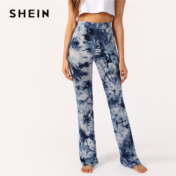 SHEIN Boho Multicolor High Waist Wide Waist Tie Dye Flare