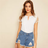 SHEIN Cut Out Front Guipure Lace Short Sleeve Summer